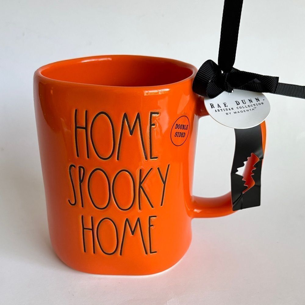 NWT Rae Dunn Home Spooky Home Orange Halloween Mug Cup Double Sided